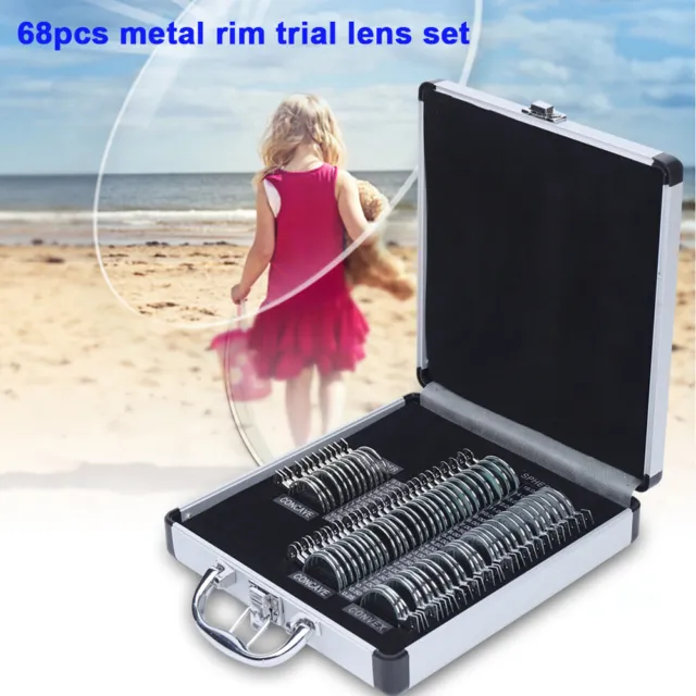 NEW Optical Trial Lens Set Optometry Kit Metal Rim Aluminium Box Trial Frame 68X