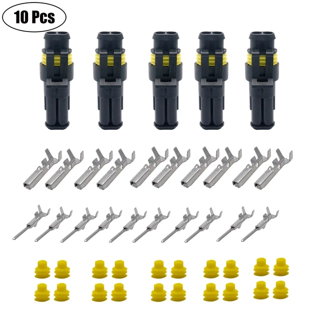 10 kits 2 broches étanches bouchon de connecteur de fil électrique imperméable