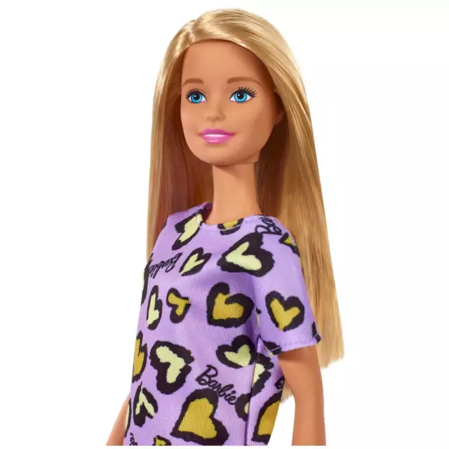 Barbie Chic Puppe, Lila Kleid mit Herzdruck, Weiße Sneaker, ab 3 Jahren 3