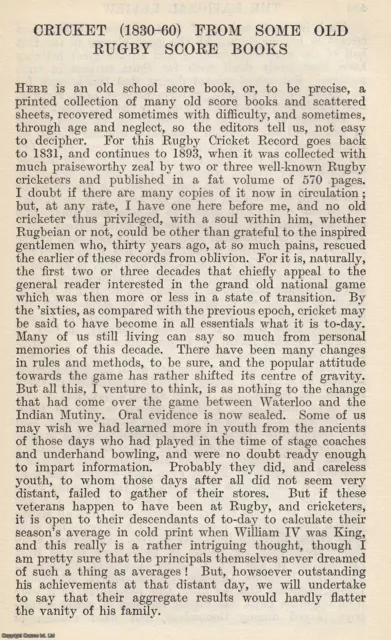 Cricket (1830-60) From Some Old Rugby School Score Books. By A. G. Bradley. An O