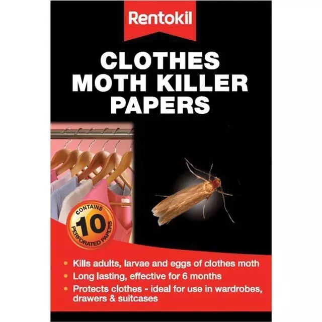 Rentokil Clothes Moth Killer Papers 10 Strips/ Kills adults, Larvae and Eggs