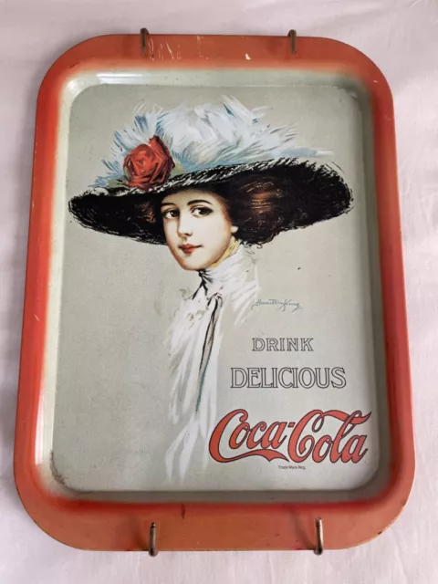 Vintage Coca-Cola Metal Serving Tray - Hamilton King Girl - Drink Delicious Coke