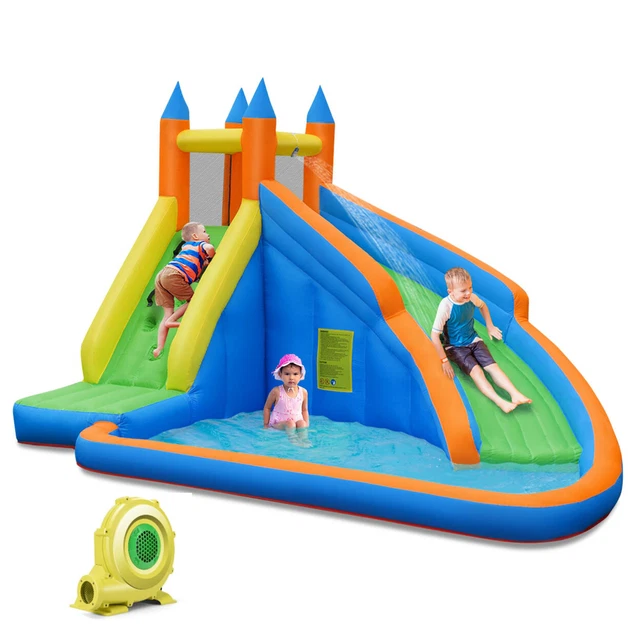 Goplus Inflatable Water Slide Mighty Bounce House Jumper Castle Moonwalk W/ 735W