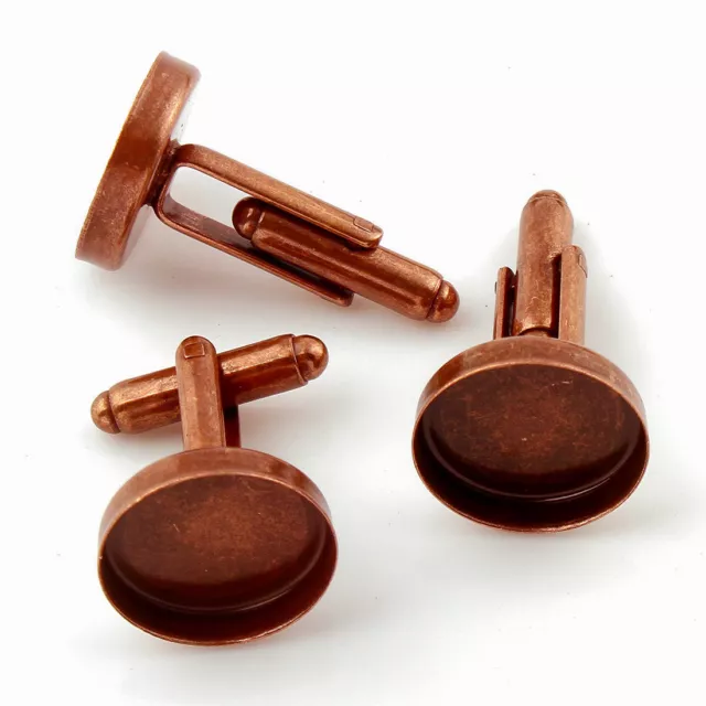 Aged Copper Cufflink Setting Blanks Fits 16mm Cabochon