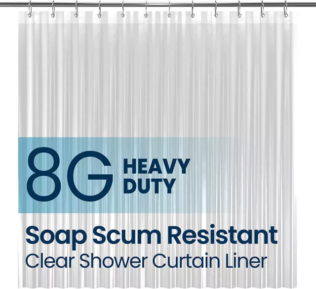 PEVA 8G Bathroom Shower Curtain Liner 72" W x 72" H Clear Heavy Duty Waterproof