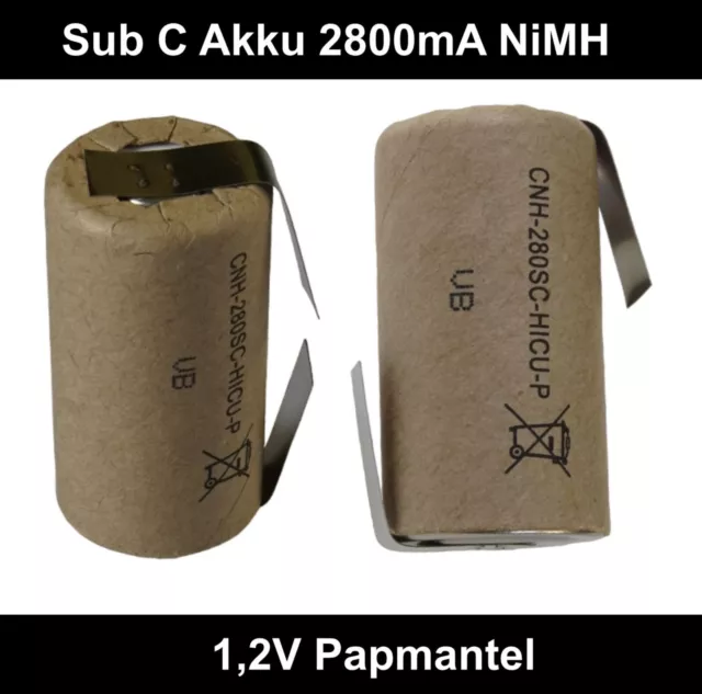 SUB C Indusrie Akku mit Löfahne 1,2V 2800mA NiMH Flat-Top Hochstrom Z + U Lötf.