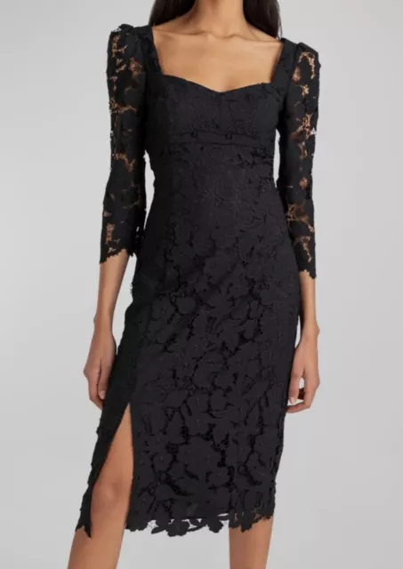 $460 Shoshanna Women's Black Calista Sweetheart Lace Midi Dress Size 4