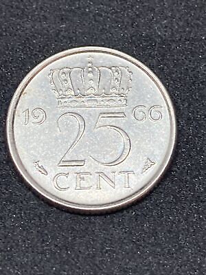 Netherlands 25 Cents 1966 Coin - Queen Juliana