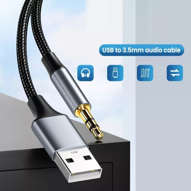 USB A to 3.5 Jack Adapter Wire USB to 3.5mm Audio Cable Male to Male Aux Line