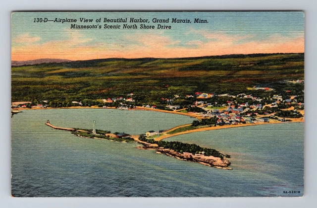 Grand Marais MN-Minnesota, Aerial View Of Harbor, Vintage c1953 Postcard