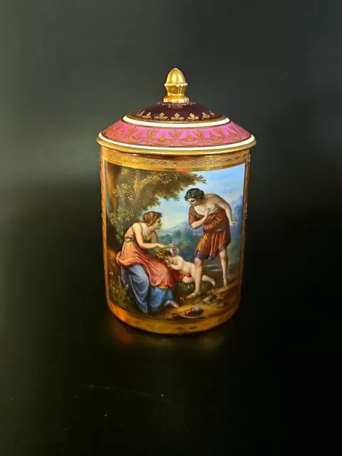 Antique Royal Vienna Hand Painted  Myfological  Scene  Coffee Cup & Lid