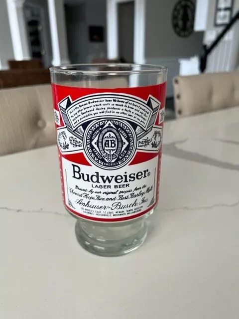 Vintage 1970's Budweiser Large 32 Oz Pedestal Foot Lager Beer Glass Cup Unused