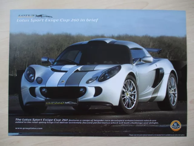 Lotus Sport Exige Cup 260 Sales Brochure / Card (2008)