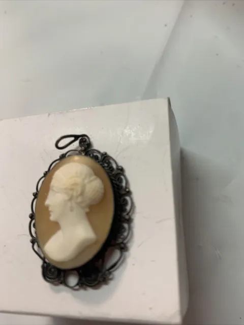 Antique Cameo French  800  STERLING SILVER LEFT FACING CAMEO PIN 3
