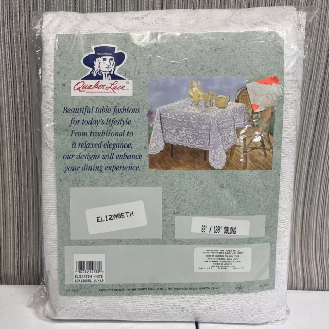 QUAKER LACE ELIZABETH White 60x120 Oblong TABLECLOTH & 12 NAPKINS SET New in PKG