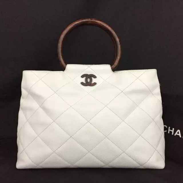 Vintage Chanel Bag CC Logo Matelasse Clutch Wristlet White