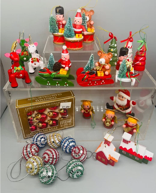 Kitsch Vintage Christmas Tree Ornaments Father Christmas Santa Snowman Elf
