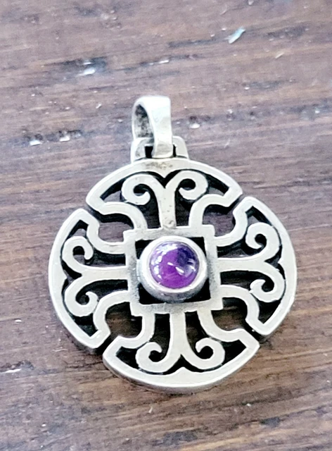Retired James Avery Purple Amethyst Center Openwork Cross Pendant NEAT!