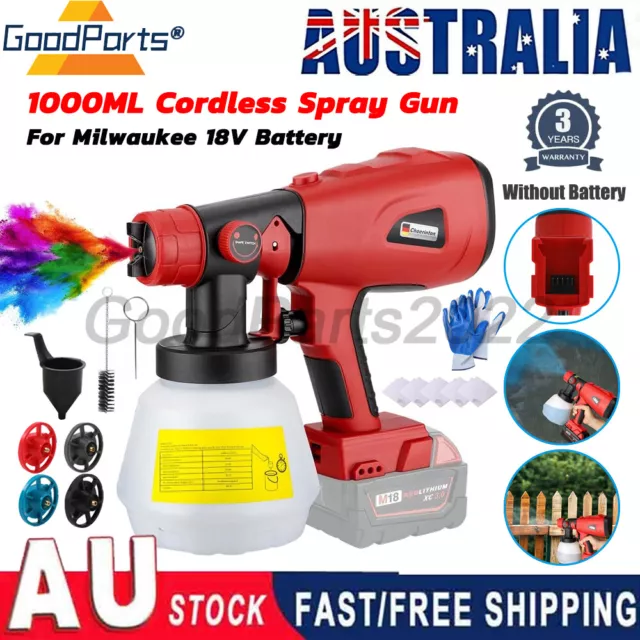 1000ML Cordless Spray Gun Paint Sprayer Fit For Milwaukee 18V Li-ion Battery AU