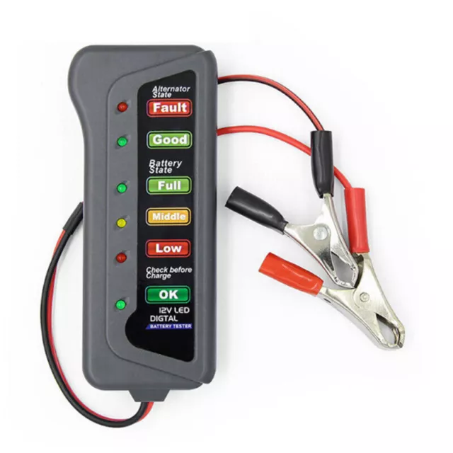 12V Car Battery Tester Digital Alternator 6 LED Lights Display Diagnostic