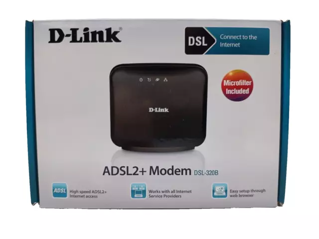 D-Link DSL-320B ADSL2+ Router with accessories/manuals/box. Tested and working.