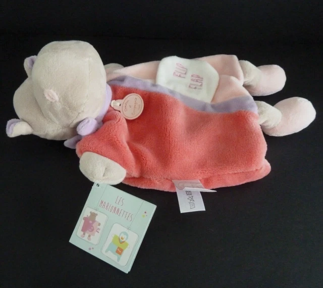 912. DOUDOU ET COMPAGNIE MARIONNETTE HIPPOPOTAME Flip Flap rose mauve blanc NEUF 3