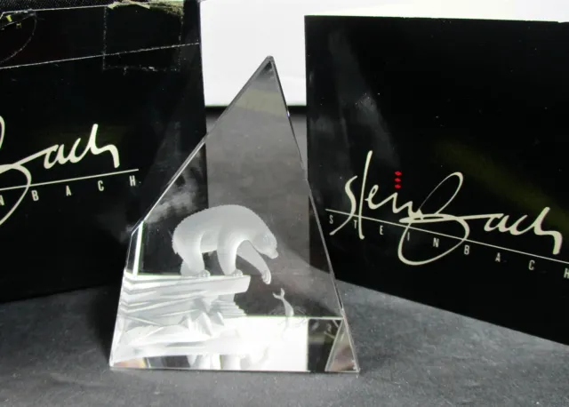Steinbach Crystal Polar Bear Fishing SIGNED Paperweight Figurine Box