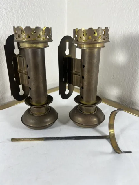 Pair Of Antique Brass Railroad Train Wall Sconce Oil Lantern Lamp Light Fixtures