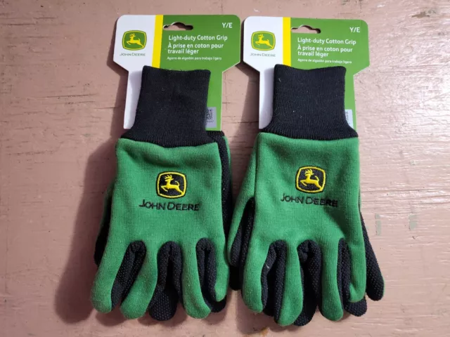 2 Pair Lot John Deere Light-Duty Cotton Grip Gloves Gardening - Youth KIDS Size