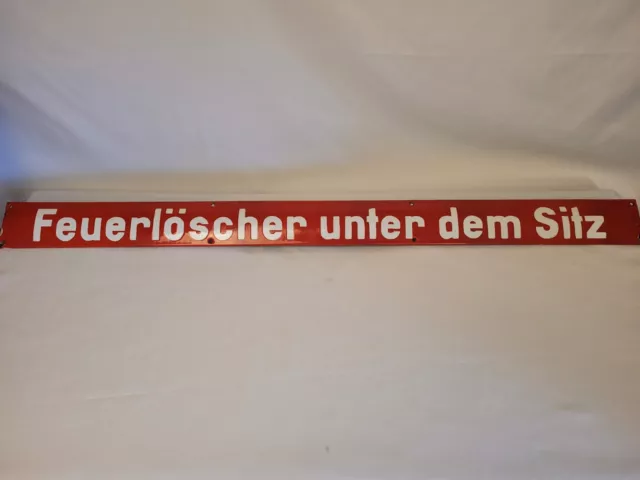 Seltenes Emaille Schild, „Feuerlöscher unter dem Sitz“, 50er Jahre