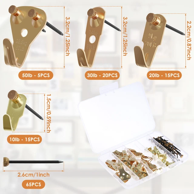 55Pcs Picture Hanging Kit Sturdy Iron Wall Picture Hook Hangers with 65 tyDzr