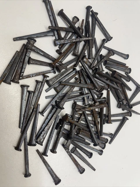 Lot of 100 Vintage Square Cut 1-1/4" Long Nails Light Patina Surface Antique