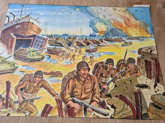 Ancienne Affiche d'École -n 19 .le Débarquement Allié 1944. L Exode 1940