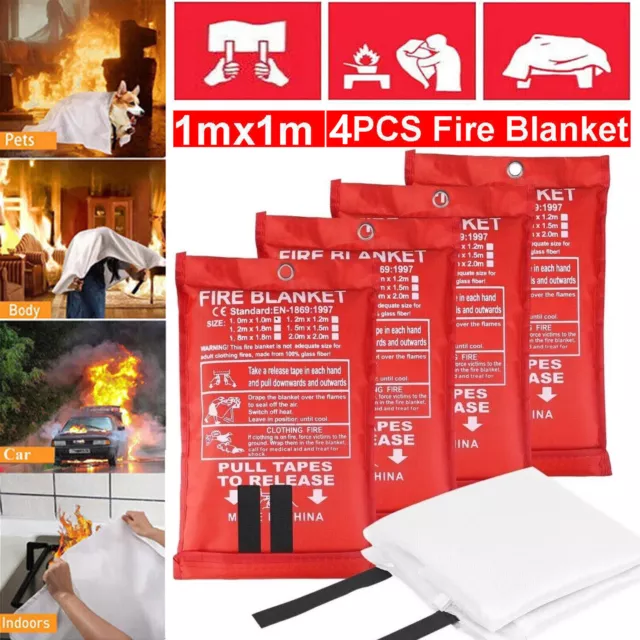 NEW 4-Pack Large Fire Blanket Fireproof For Home Kitchen Office Emergency Safety