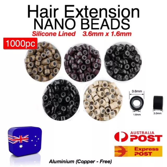 Hair Extension NANO RING Beads 1000pc Silicone Lined 3.6mm x 1.6mm QUALITY LINKS