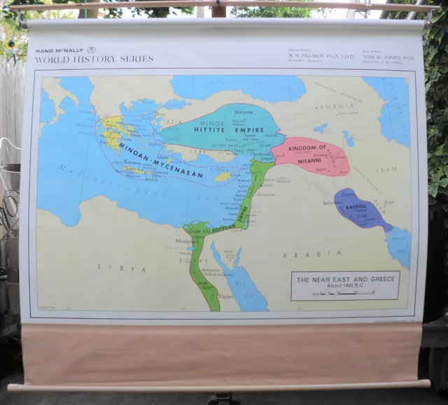 Vintage Rand McNally School Roll Down Map Near East Greece 1400 BC
