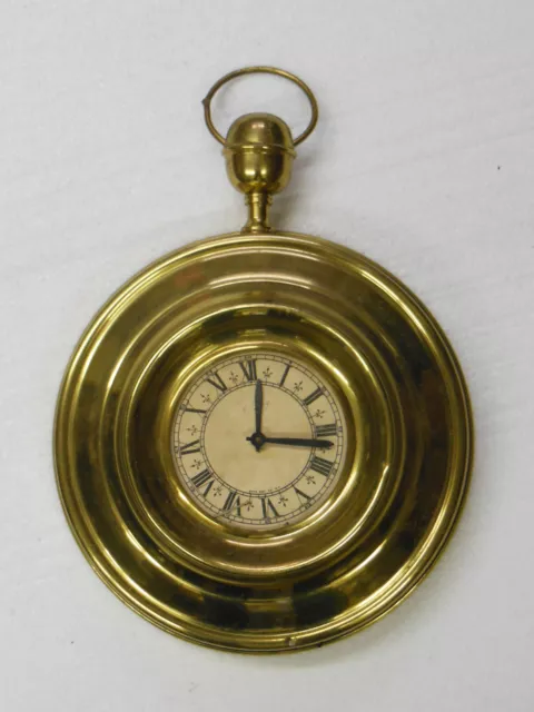 old Brass 8 Day Wall Clock w Pocketwatch Design 9 1/2" dia - FOR PARTS or REPAIR