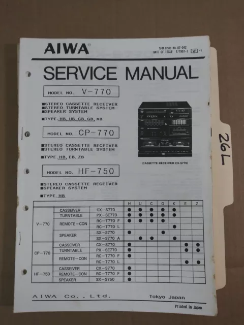 Aiwa service manual original repair book stereo radio V-770 CP-770 HF-750