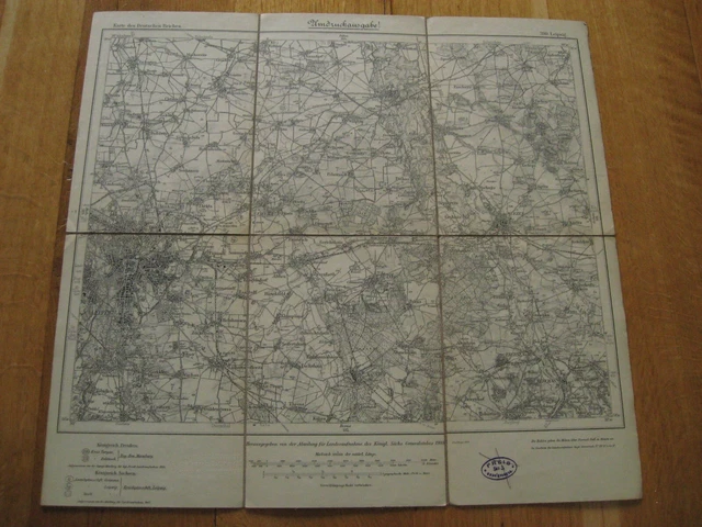 alte Landkarte Nr.390 Leipzig von 1912 auf Leinen Eilenburg Taucha Naunhof