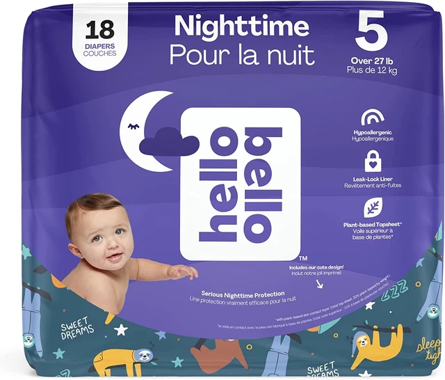Hello Bello Premium Overnight Baby Diapers Size 5 I Sleepy Sloths - Nighttime
