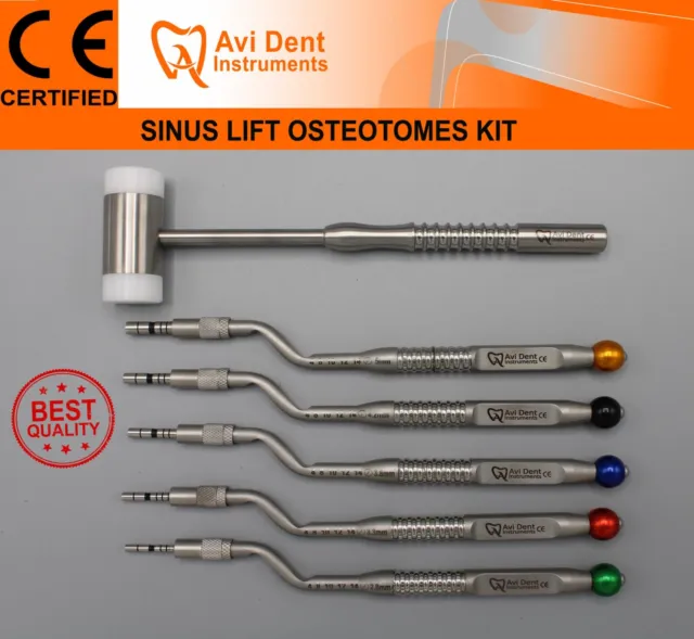 5 PCS Sinus Lift Osteotomes Kit Curved Off Set Concave for Dental Instruments