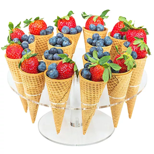16-Hole Round Acrylic Ice Cream Cone Dessert Holder Display Stand Banquet Shelf 3