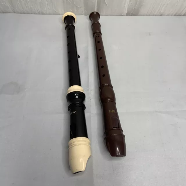Pair Of Vintage Flute Pipe Aulos, Lyons, School Musical Instrument Recorder