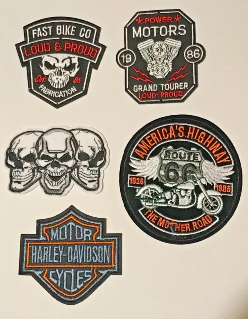 Embroidered Iron On Patches Applique Biker Harley Motorcycle Skull Route 66 # 86