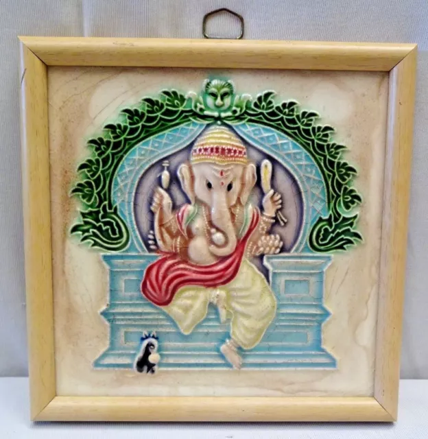Tile Lord Ganapati Ganesha Vintage Japan Majolica Ravi Varma Painting Subjec#393
