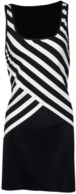 DKNY Women's Stretchy Striped Tank Dress Beach Swimsuit Cover Up, Black, L