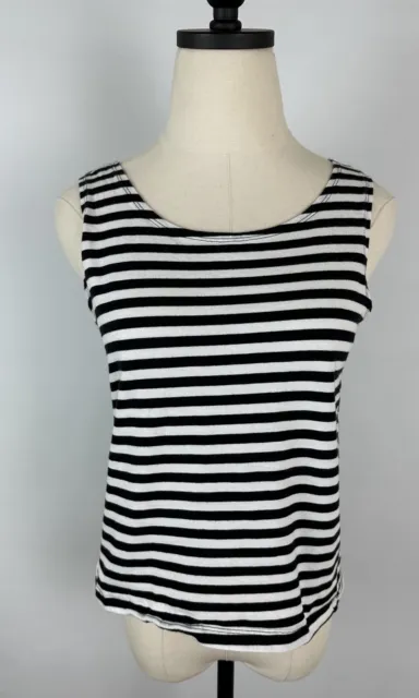 STORYBOOK HEIRLOOMS Striped Tank Top S Black White Scoop Neck Nautical STAINS