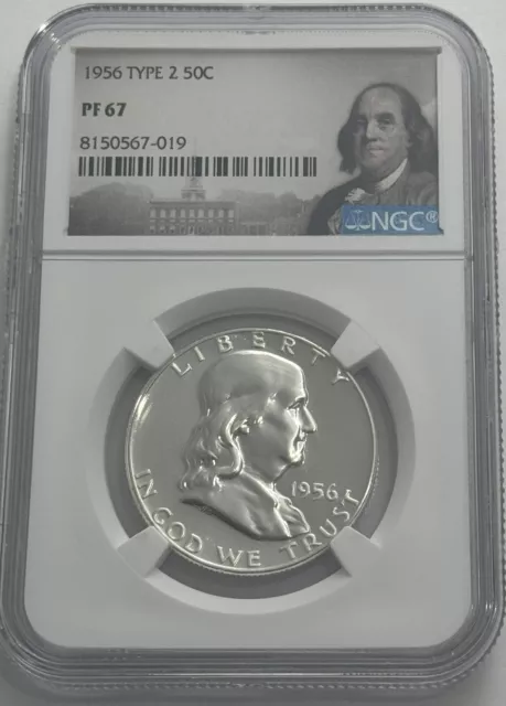 1956 Type 2 Ngc Pf67 Silver Proof Franklin Half Dollar 50C 90% Silver Portrait