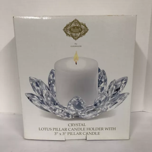 NEW Shannon Crystal by Godinger Crystal Lotus Pillar Candle Holder w/Candle