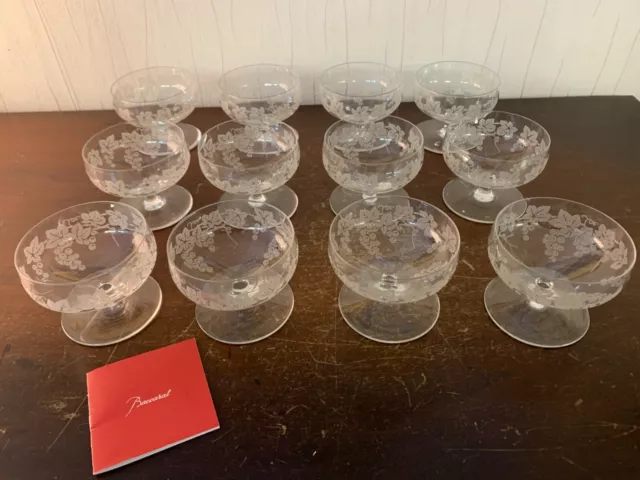 12 coupes à champagne gravé raisins en cristal de Baccarat (prix à la pièce)